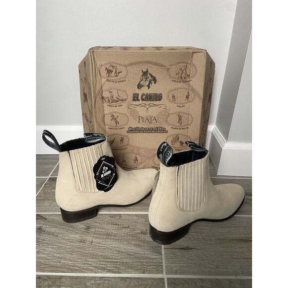 Men’s Charro Cowboy Ankle Boots Nubuck Leather El Canelo Boron Natural Size 7.5 main image 4